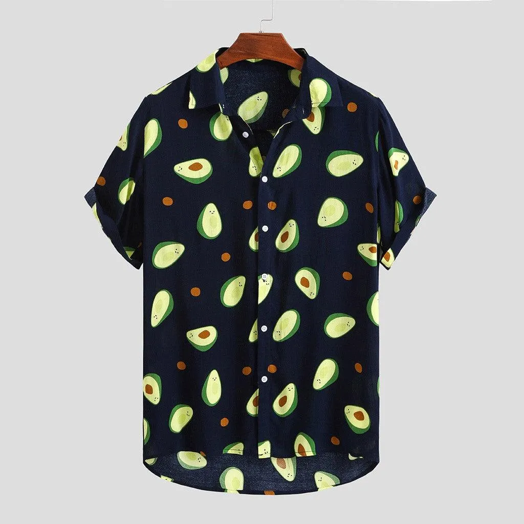 Men's Hawaiian Short Sleeve Summer Avocado Printed Shirt