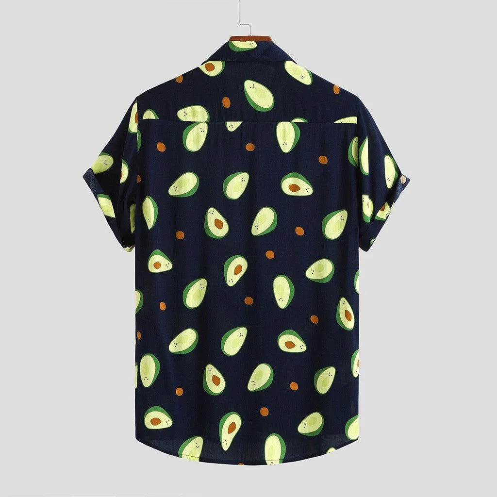 Men's Hawaiian Short Sleeve Summer Avocado Printed Shirt
