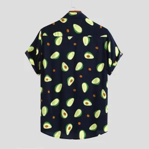 Men's Hawaiian Short Sleeve Summer Avocado Printed Shirt