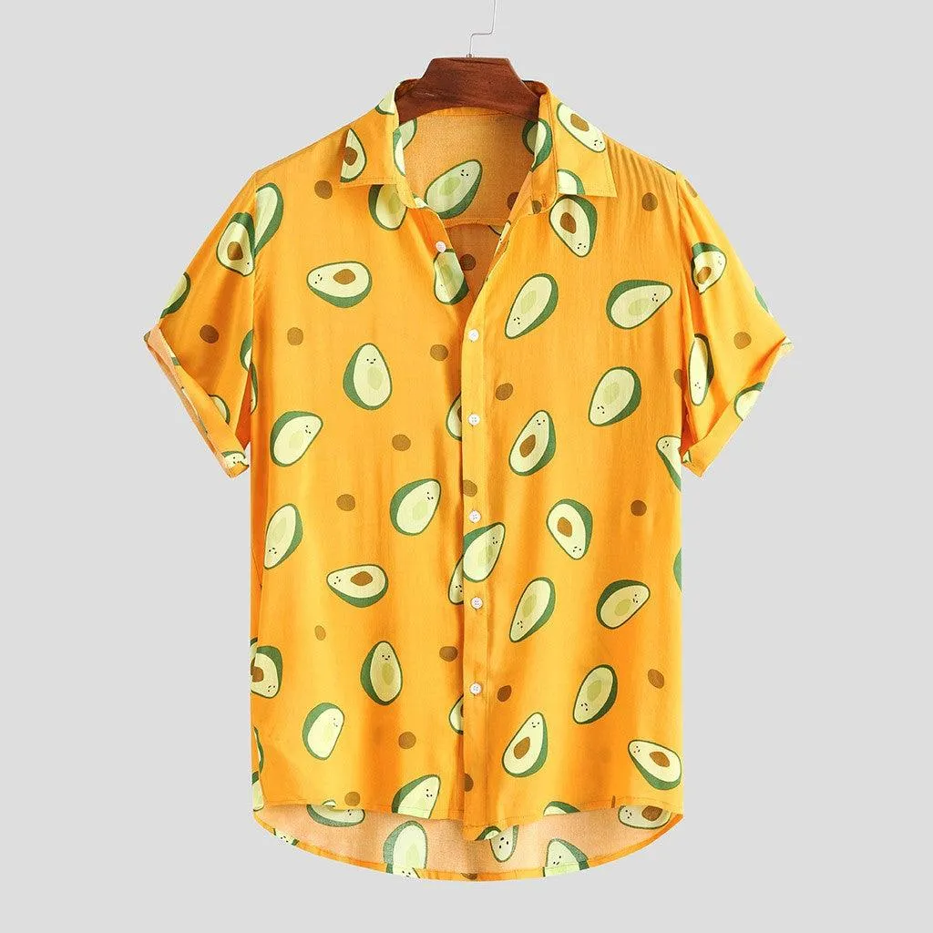 Men's Hawaiian Short Sleeve Summer Avocado Printed Shirt