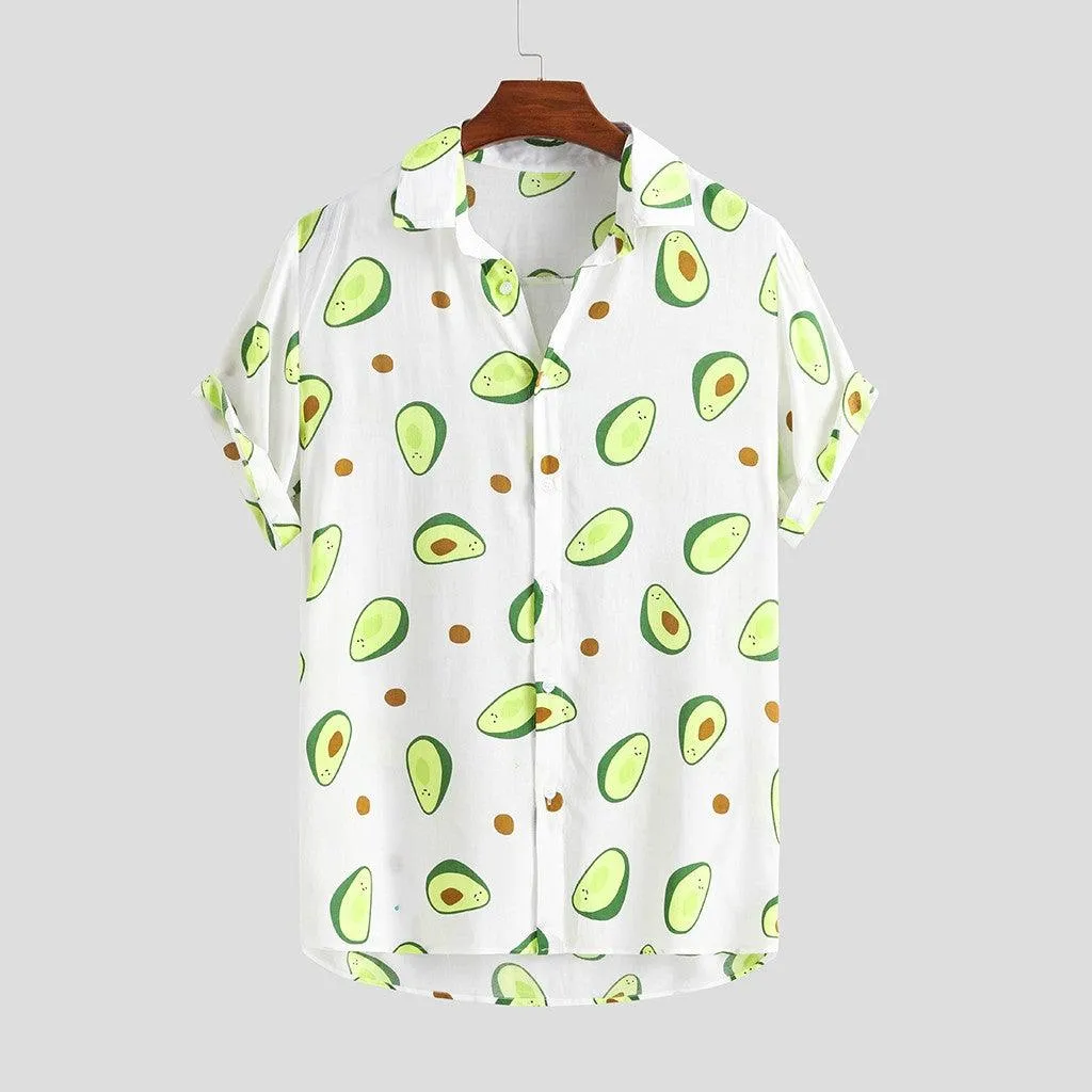 Men's Hawaiian Short Sleeve Summer Avocado Printed Shirt