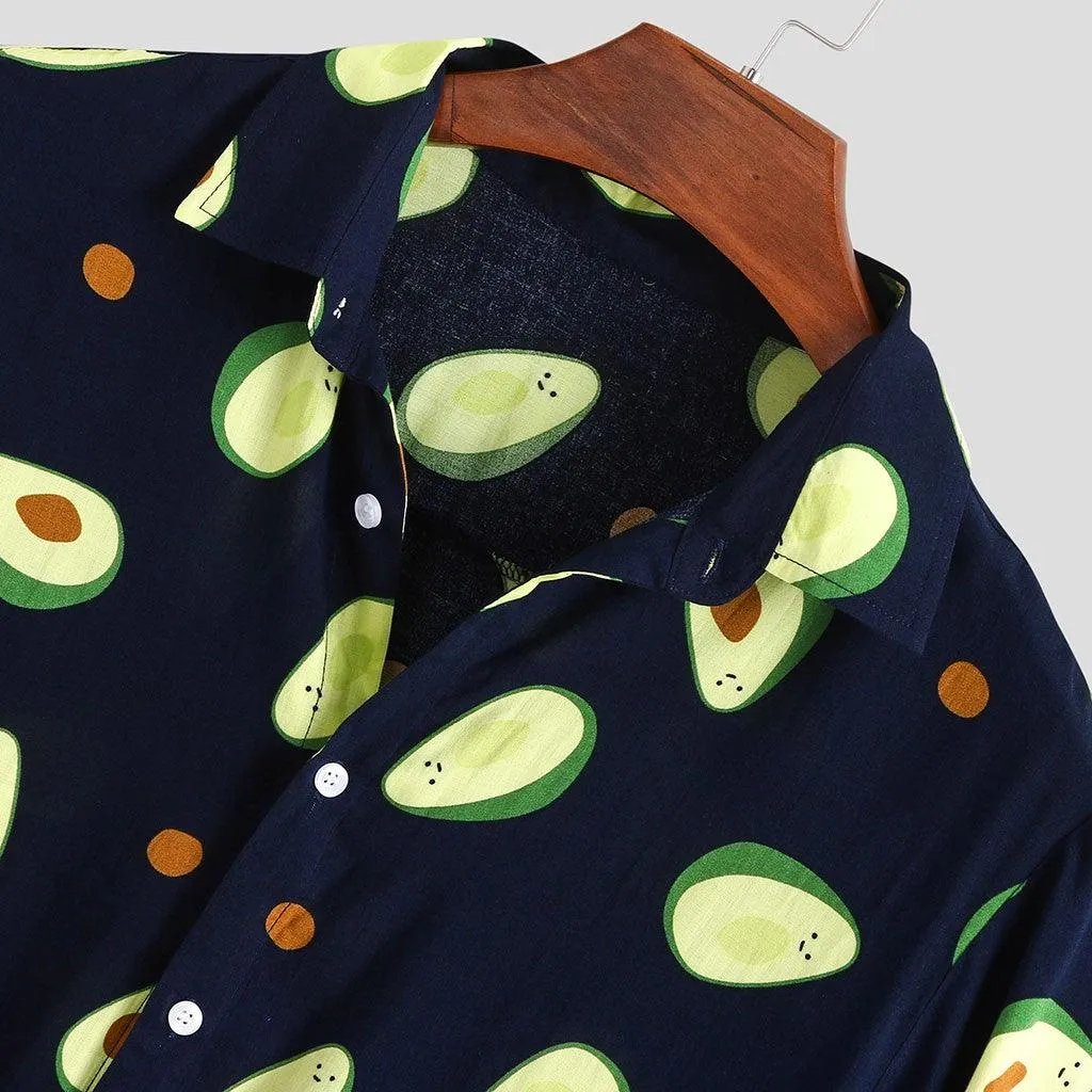 Men's Hawaiian Short Sleeve Summer Avocado Printed Shirt