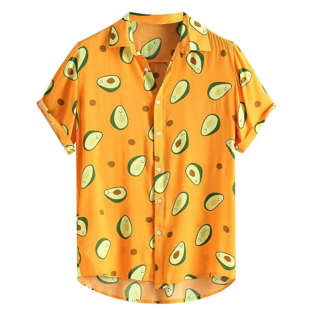 Men's Hawaiian Short Sleeve Summer Avocado Printed Shirt
