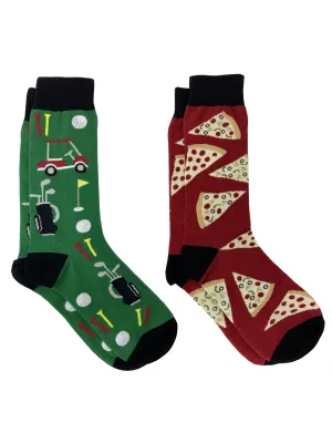 Men's Novelty Socks Pizza Pepperoni & Sports Golf Cart Clubs Gift Set