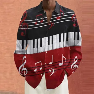 Men's Piano Sheet Music Print Long-sleeved Shirt