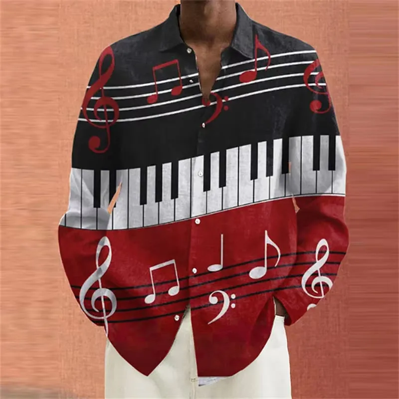 Men's Piano Sheet Music Print Long-sleeved Shirt