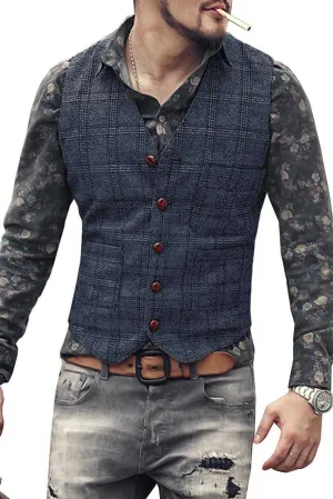 Men's Plaid Casual Vest Groom's Best Man Slim Fit Vest