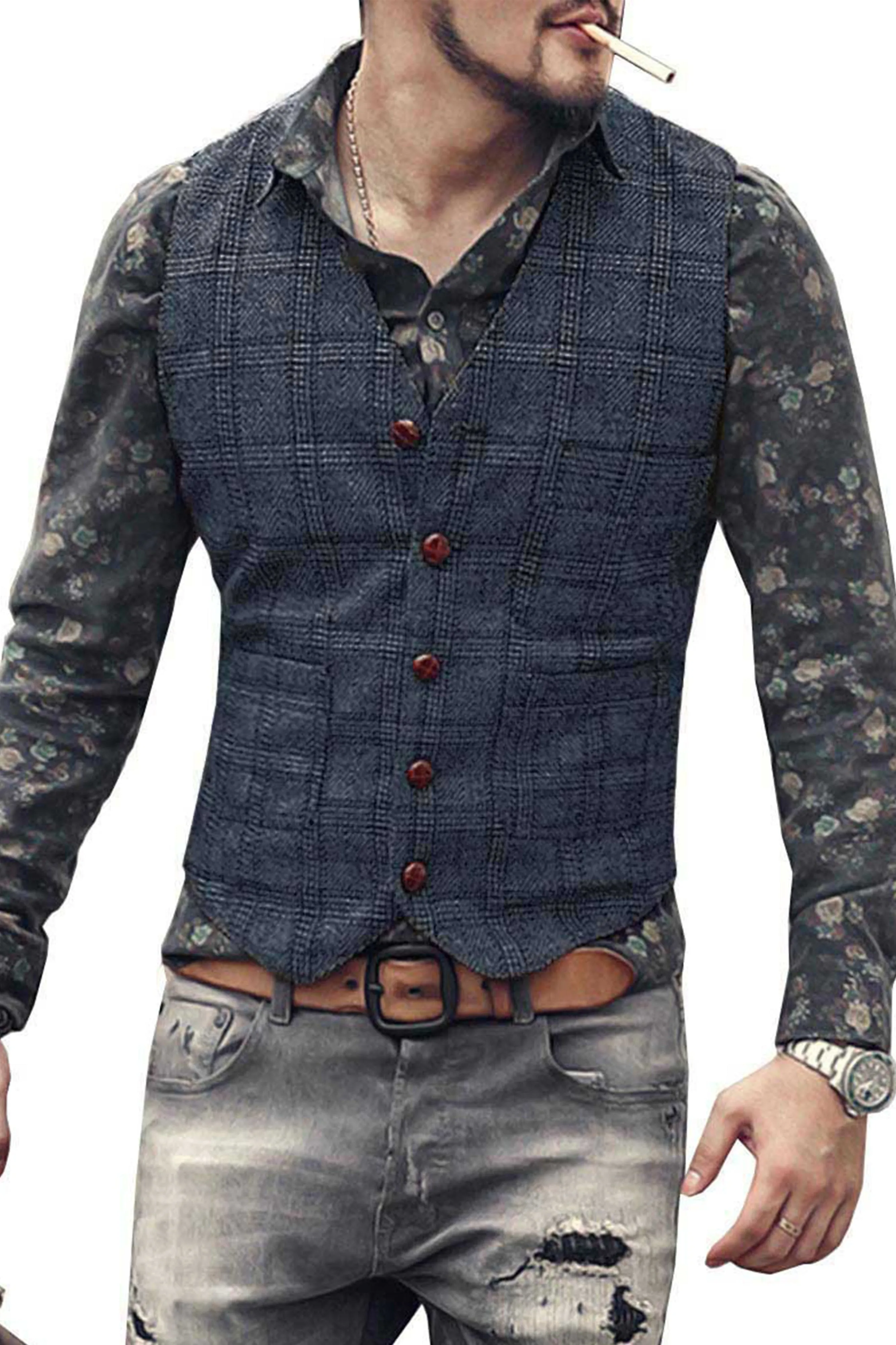 Men's Plaid Casual Vest Groom's Best Man Slim Fit Vest