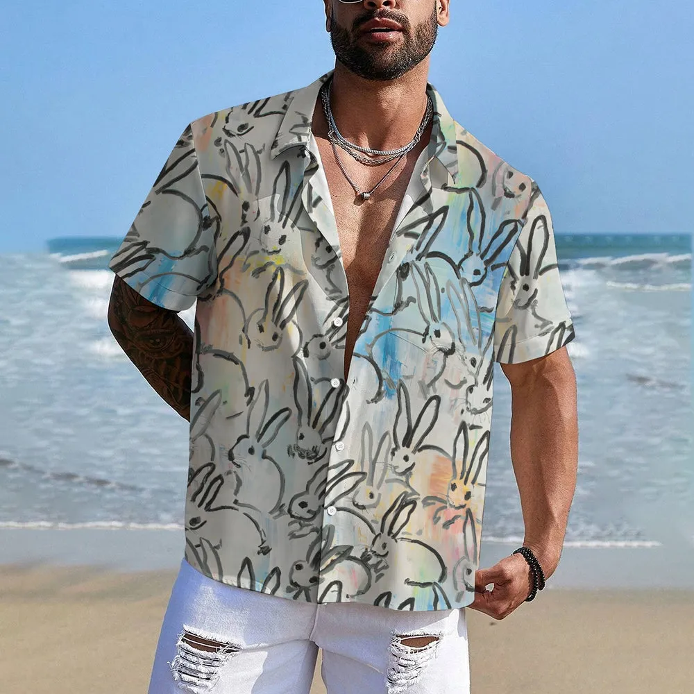 Men's Rabbit Art Casual Short Sleeve Shirt 2401000099