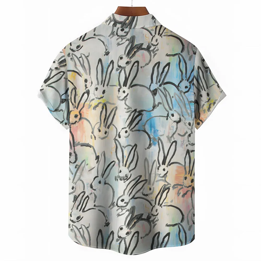 Men's Rabbit Art Casual Short Sleeve Shirt 2401000099