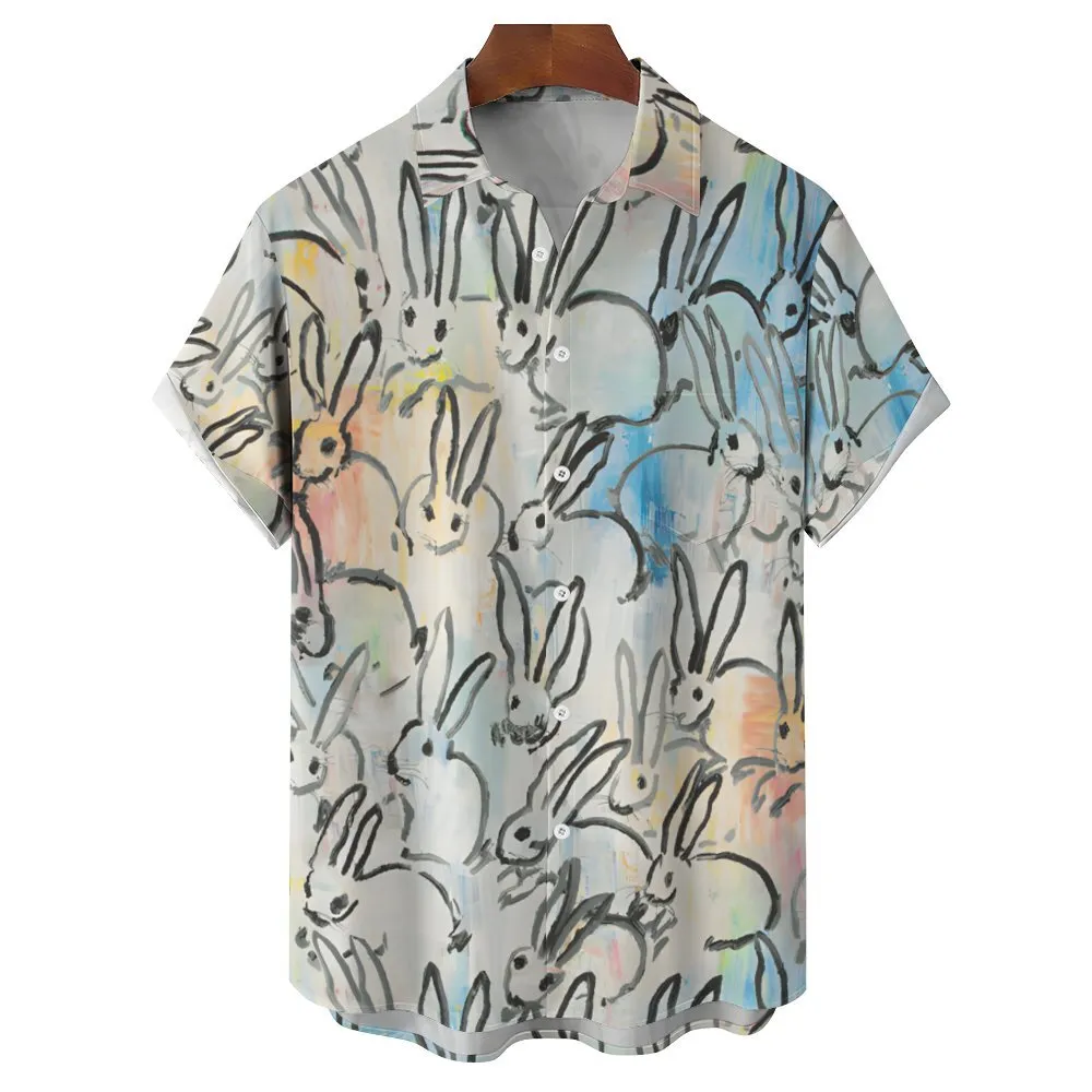 Men's Rabbit Art Casual Short Sleeve Shirt 2401000099
