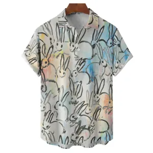 Men's Rabbit Art Casual Short Sleeve Shirt 2401000099
