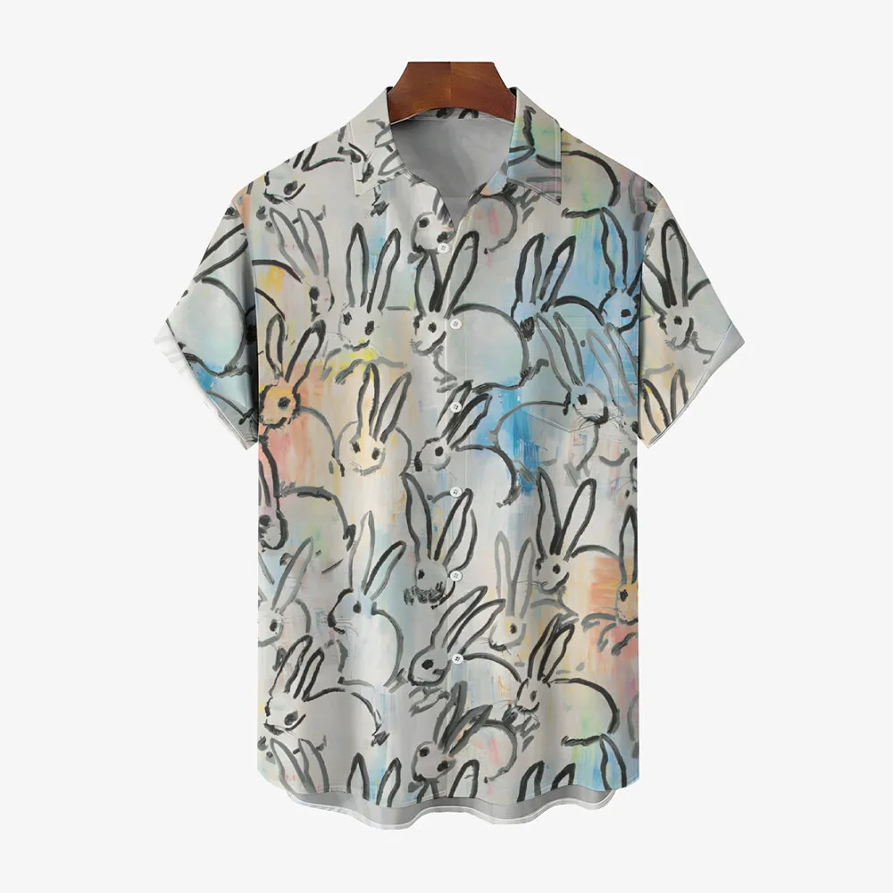Men's Rabbit Art Casual Short Sleeve Shirt 2401000099