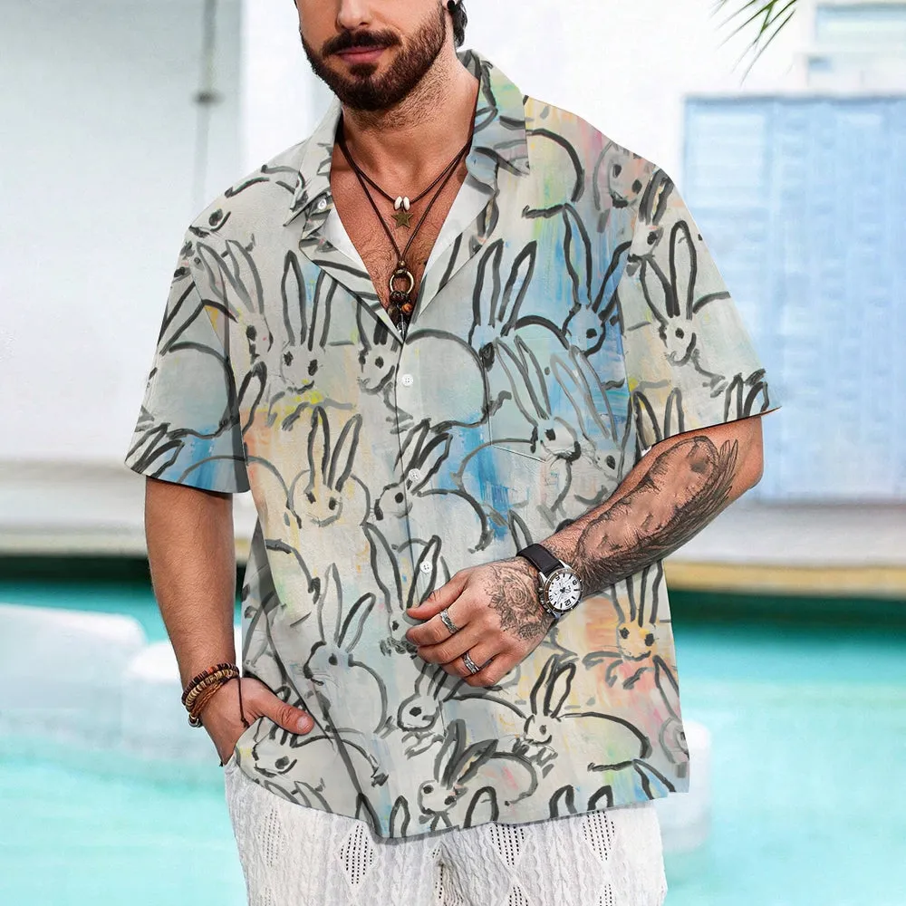 Men's Rabbit Art Casual Short Sleeve Shirt 2401000099