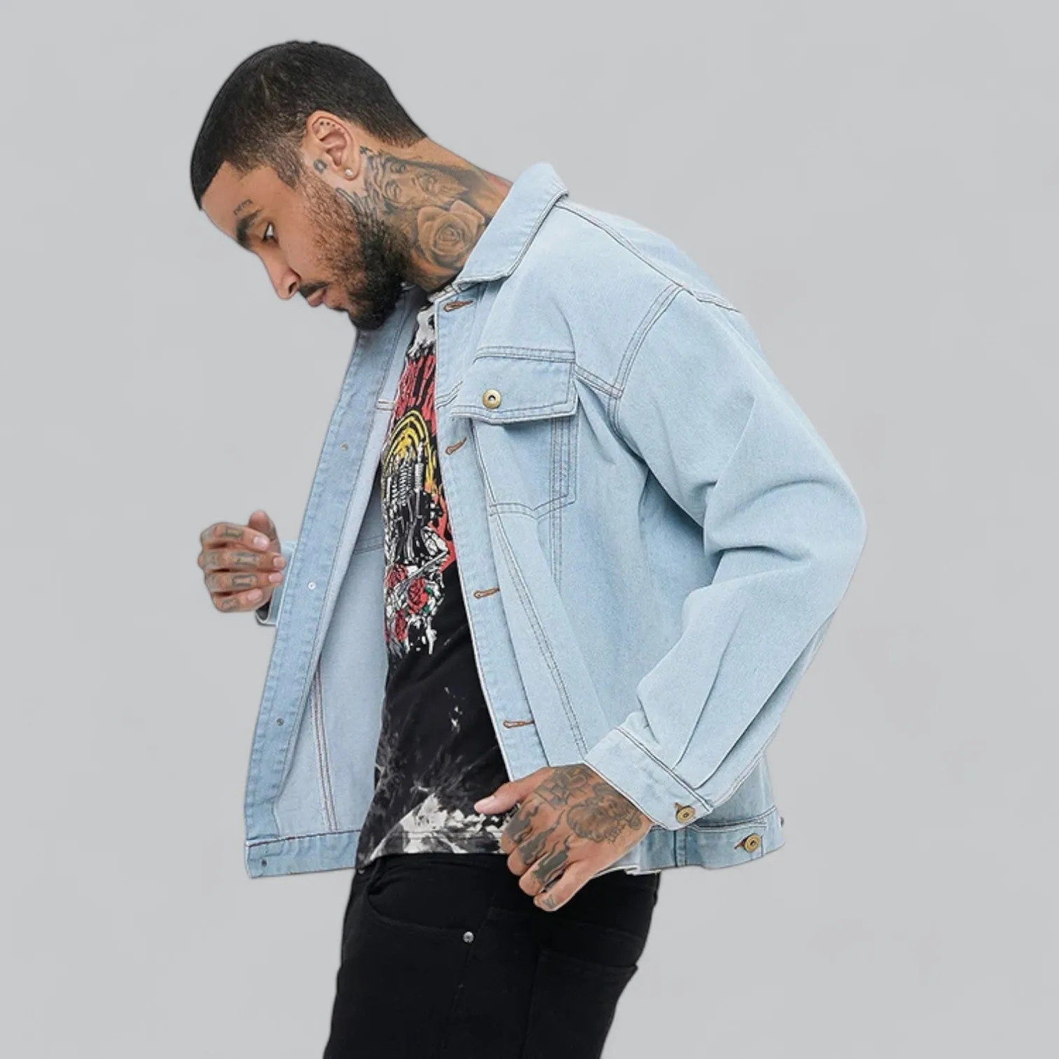 Men's Relaxed Fit Denim Jacket | Classic Plain Design, Durable Fabric & Versatile Outerwear