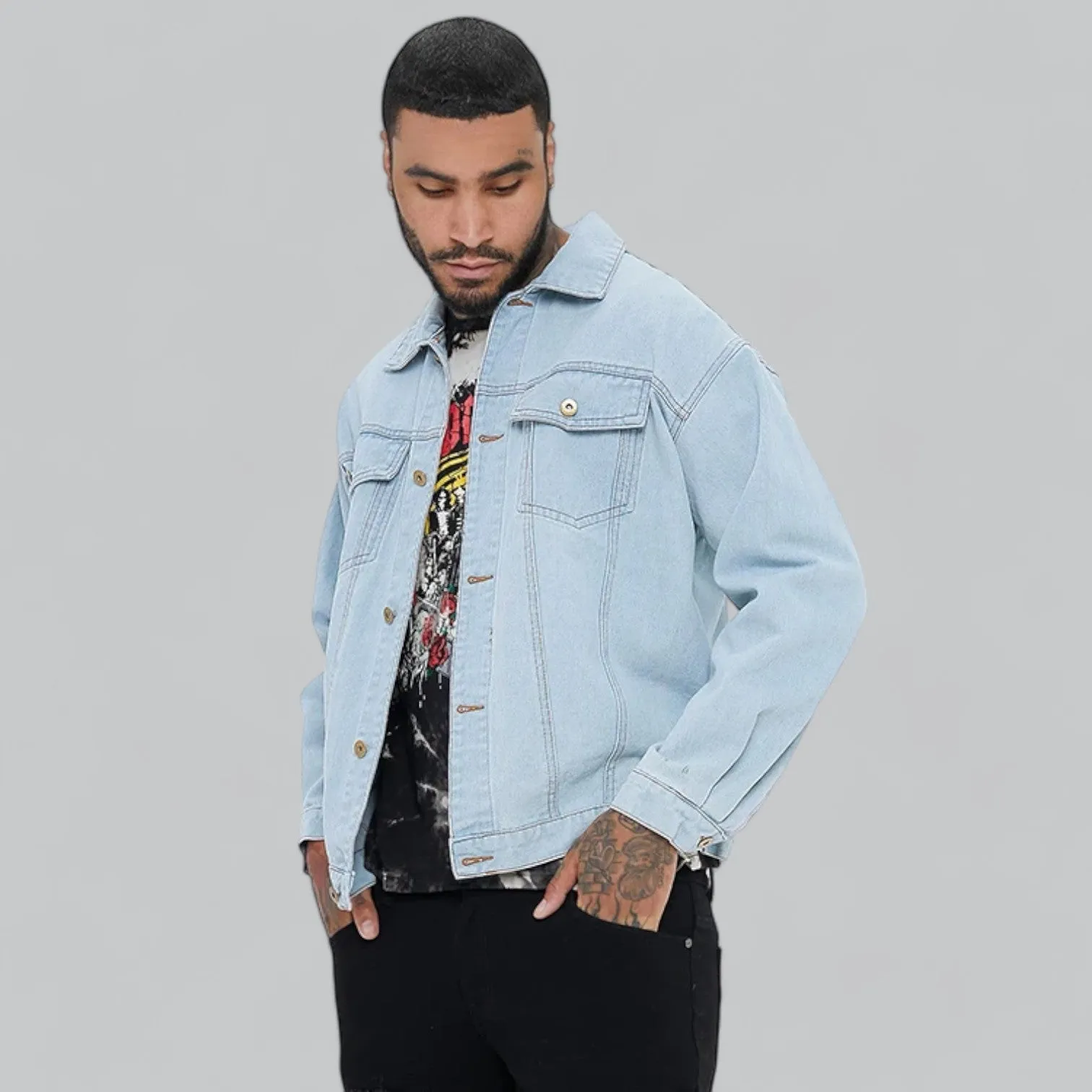 Men's Relaxed Fit Denim Jacket | Classic Plain Design, Durable Fabric & Versatile Outerwear