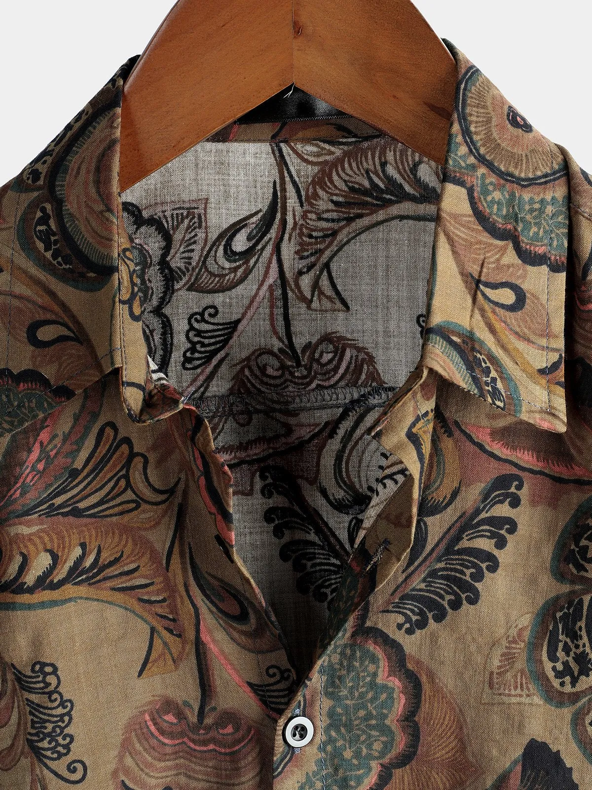Men's Retro Casual Short Sleeve Cotton Brown Shirt