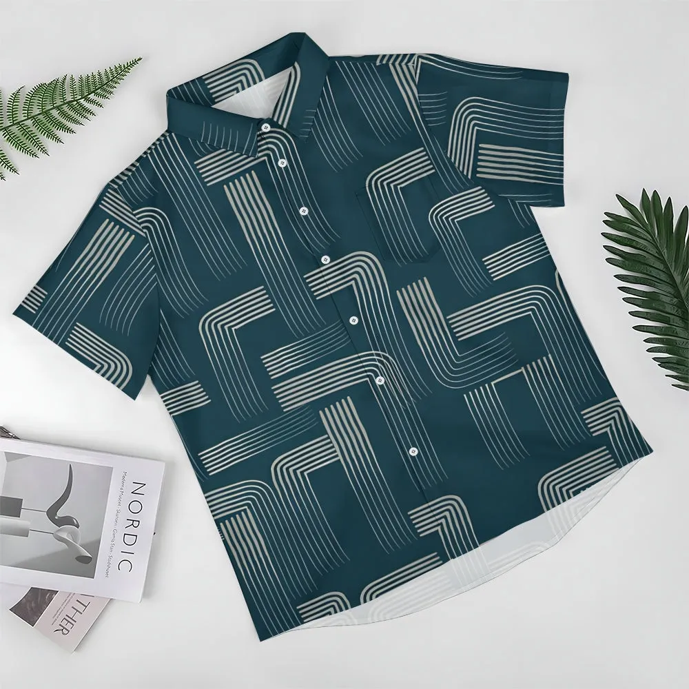 Men's Retro Stripes Casual Short Sleeve Shirt 2410004514