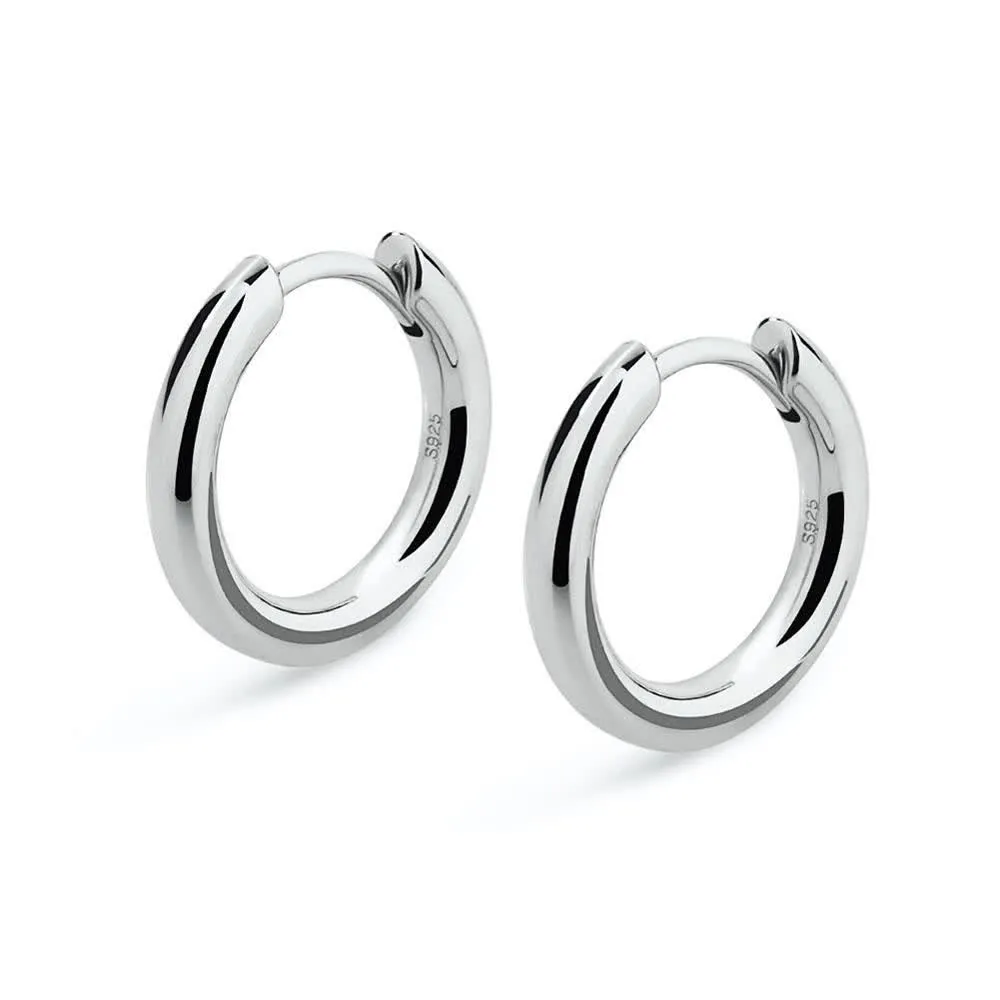 Men's Silver Hoop Earrings in White Gold - 15mm