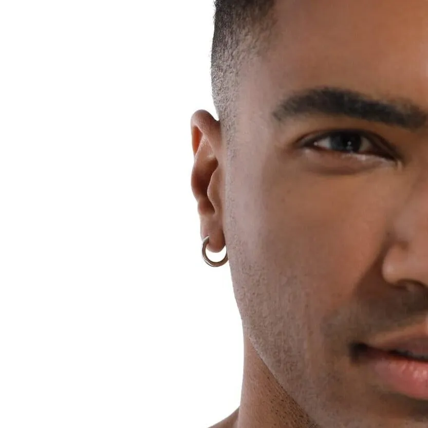 Men's Silver Hoop Earrings in White Gold - 15mm