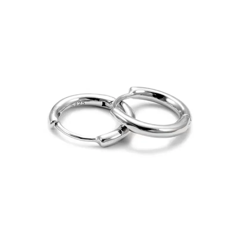 Men's Silver Hoop Earrings in White Gold - 15mm