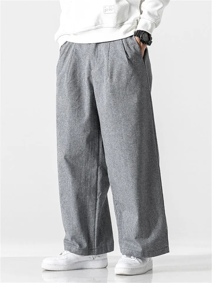 Men's Simple Cotton Linen Loose Straight-Leg Pants