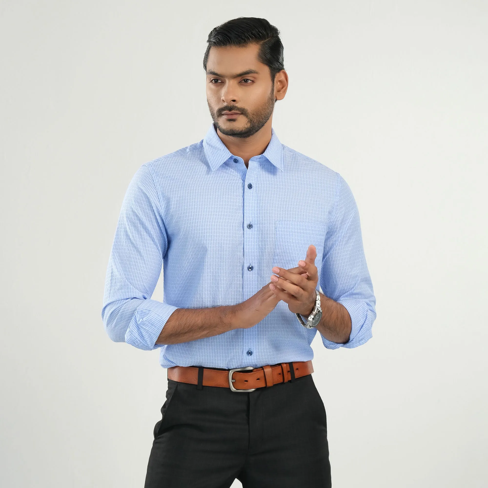 Mens Sky-Blue Striped Shirt