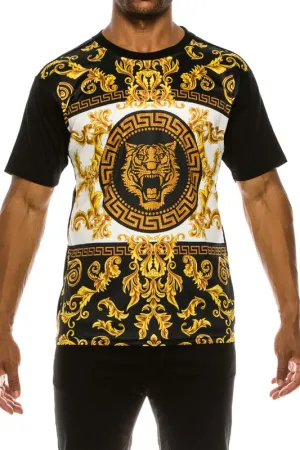 Men's Tiger Rhinestone Broque Graphic Tee Shirt