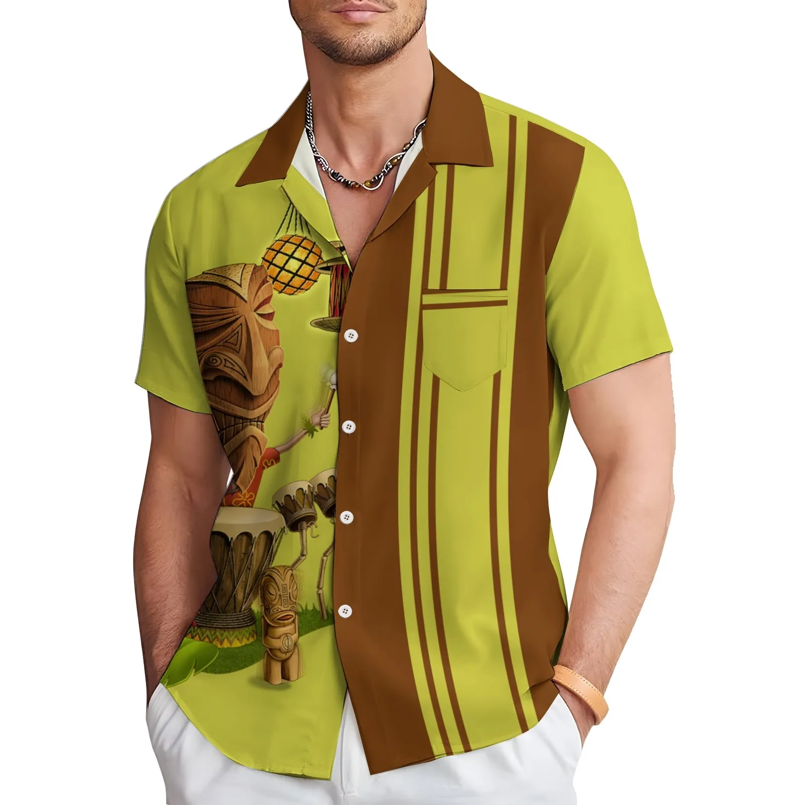 Men's TIKI ART Casual Short Sleeve Shirt 2403000711