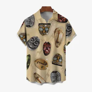 Men's Tribal Mask Casual Short Sleeve Shirt 2403000917