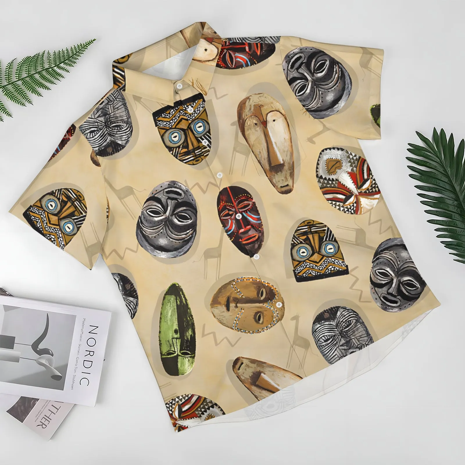 Men's Tribal Mask Casual Short Sleeve Shirt 2403000917