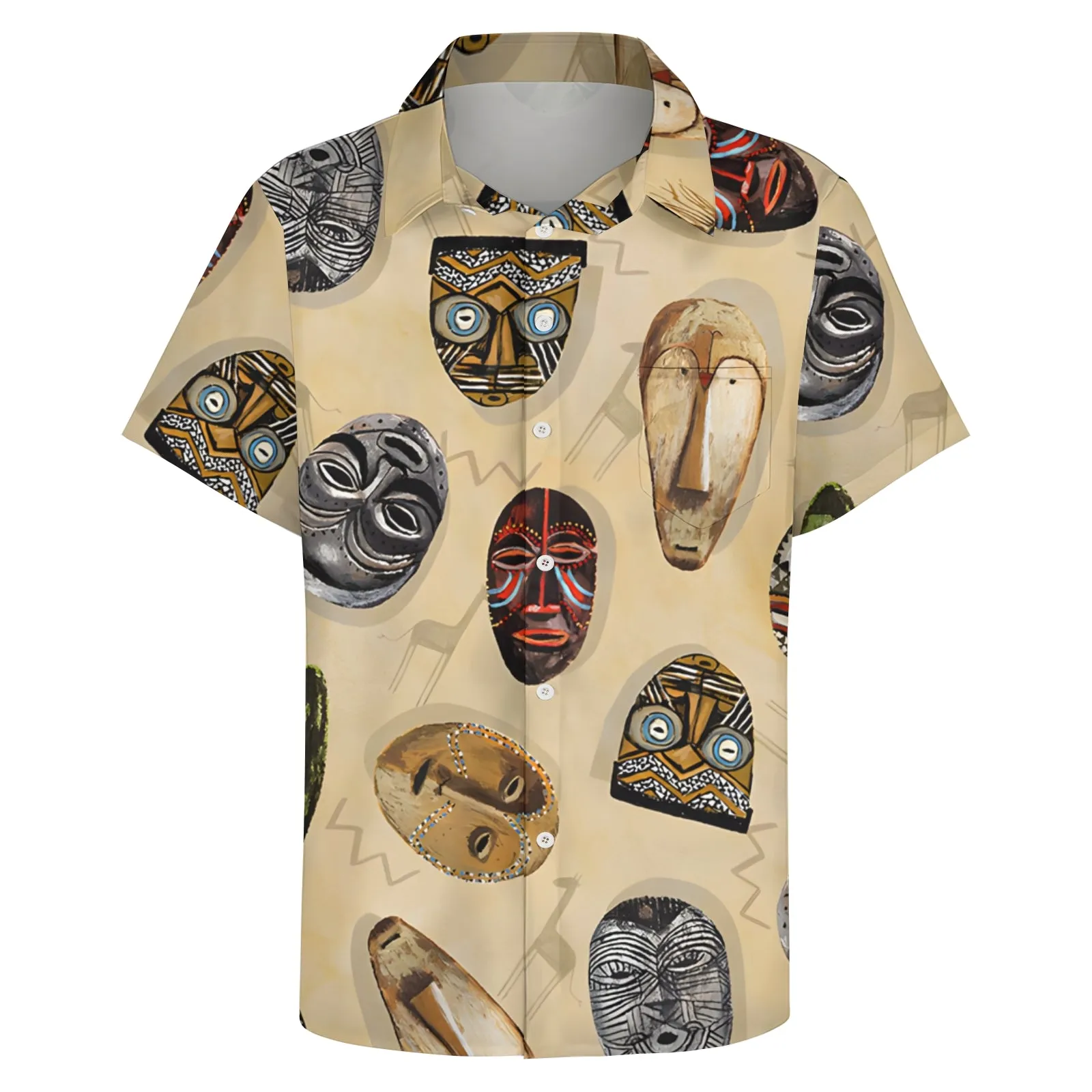 Men's Tribal Mask Casual Short Sleeve Shirt 2403000917