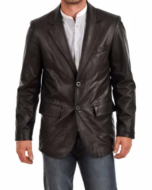 Men's TWO BUTTON Black Leather Blazer TB015