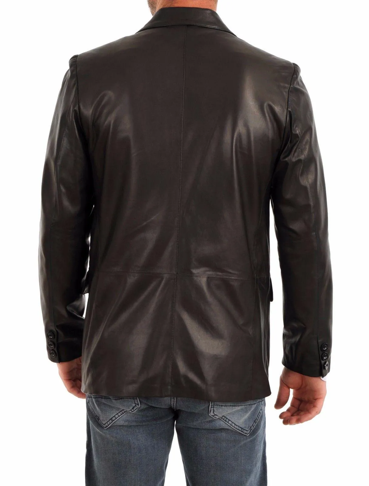 Men's TWO BUTTON Black Leather Blazer TB015