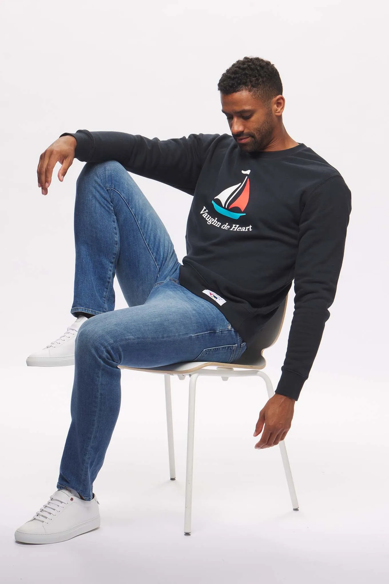 Men's - Voilier - Navy Blue Sailboat French Crew Neck Sweater