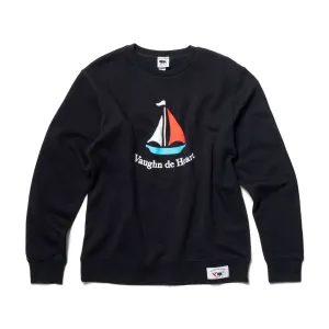 Men's - Voilier - Navy Blue Sailboat French Crew Neck Sweater