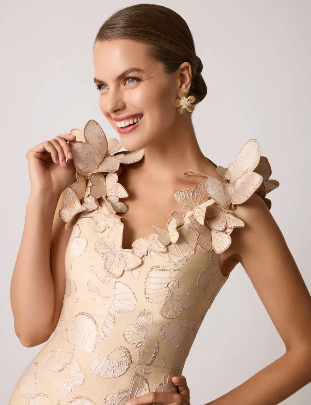 Metallic Jaquard Butterfly Pattern Trim Gown