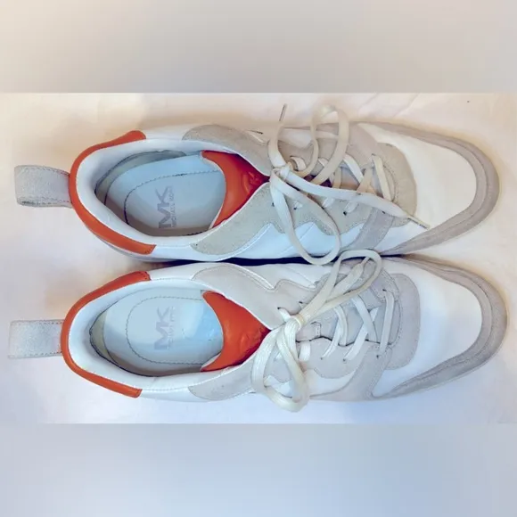 Michael Kors “Baxter” color-blocked leather sneaker tennis shoe orange white 12