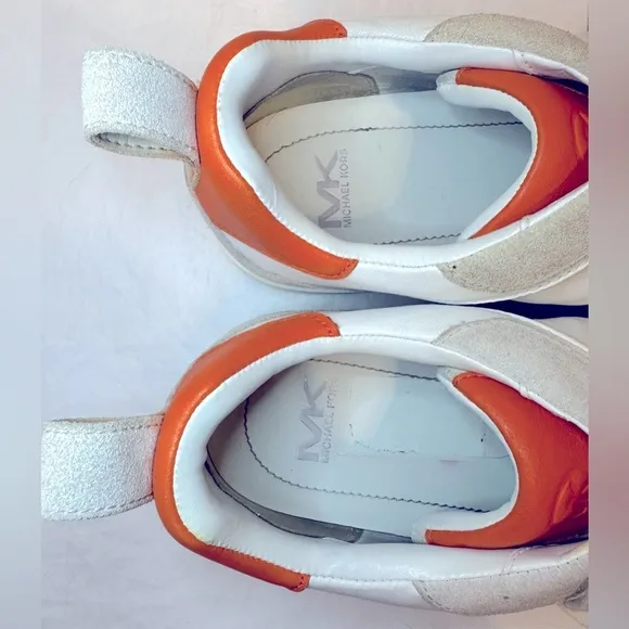 Michael Kors “Baxter” color-blocked leather sneaker tennis shoe orange white 12