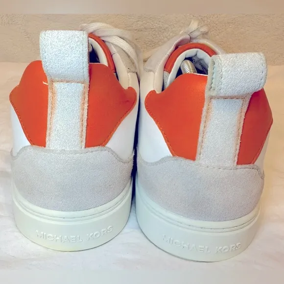 Michael Kors “Baxter” color-blocked leather sneaker tennis shoe orange white 12