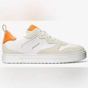Michael Kors “Baxter” color-blocked leather sneaker tennis shoe orange white 12