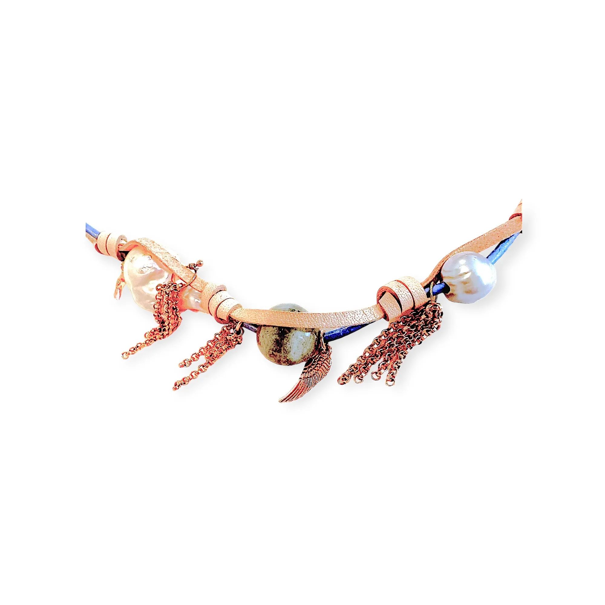 MIDSUMMER DREAM PEARL LUCKY CHARM GOLD CHAIN ROCKER NECKLACE
