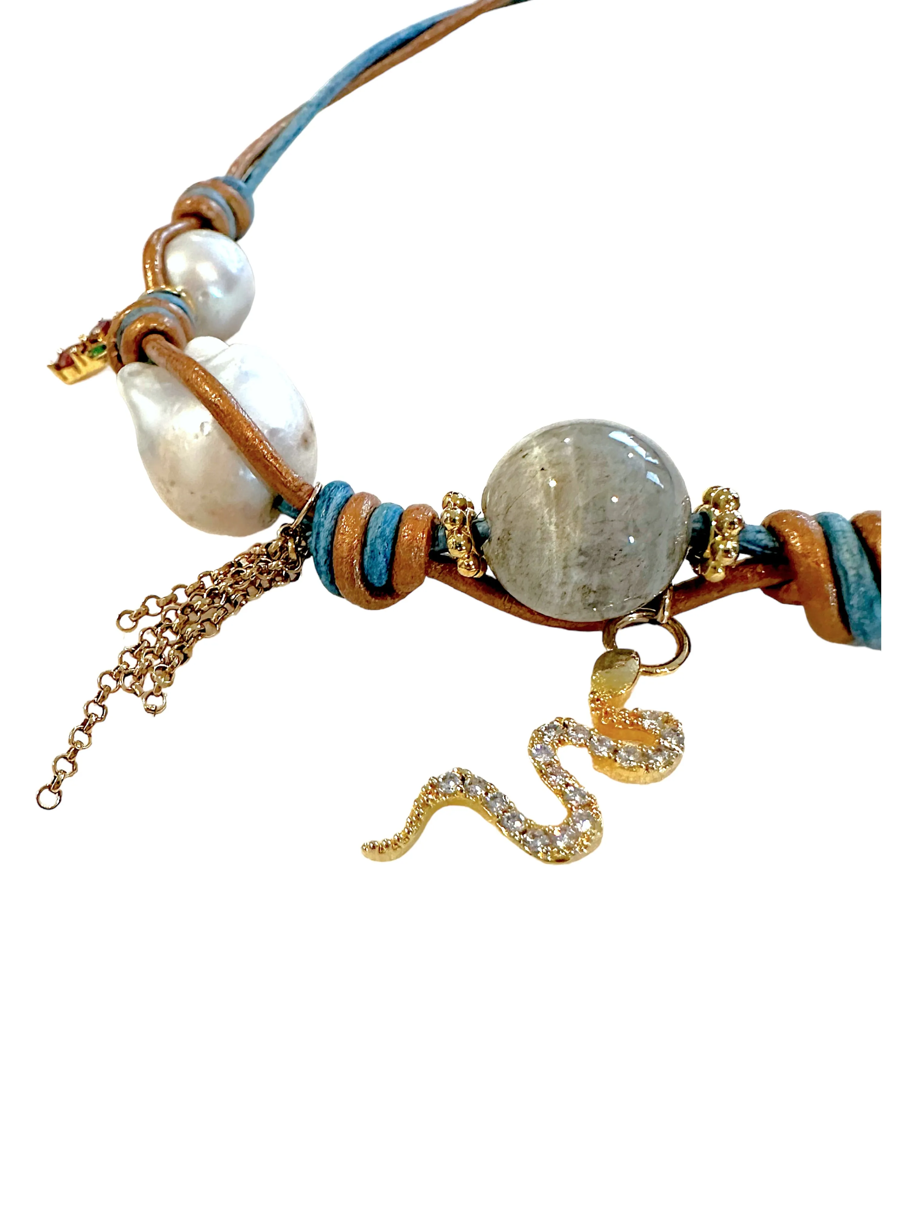 MIDSUMMER NIGHT DREAM GARDEN BAROQUE PEARL LUCKY CHARM GOLD CHAIN ROCKER NECKLACE