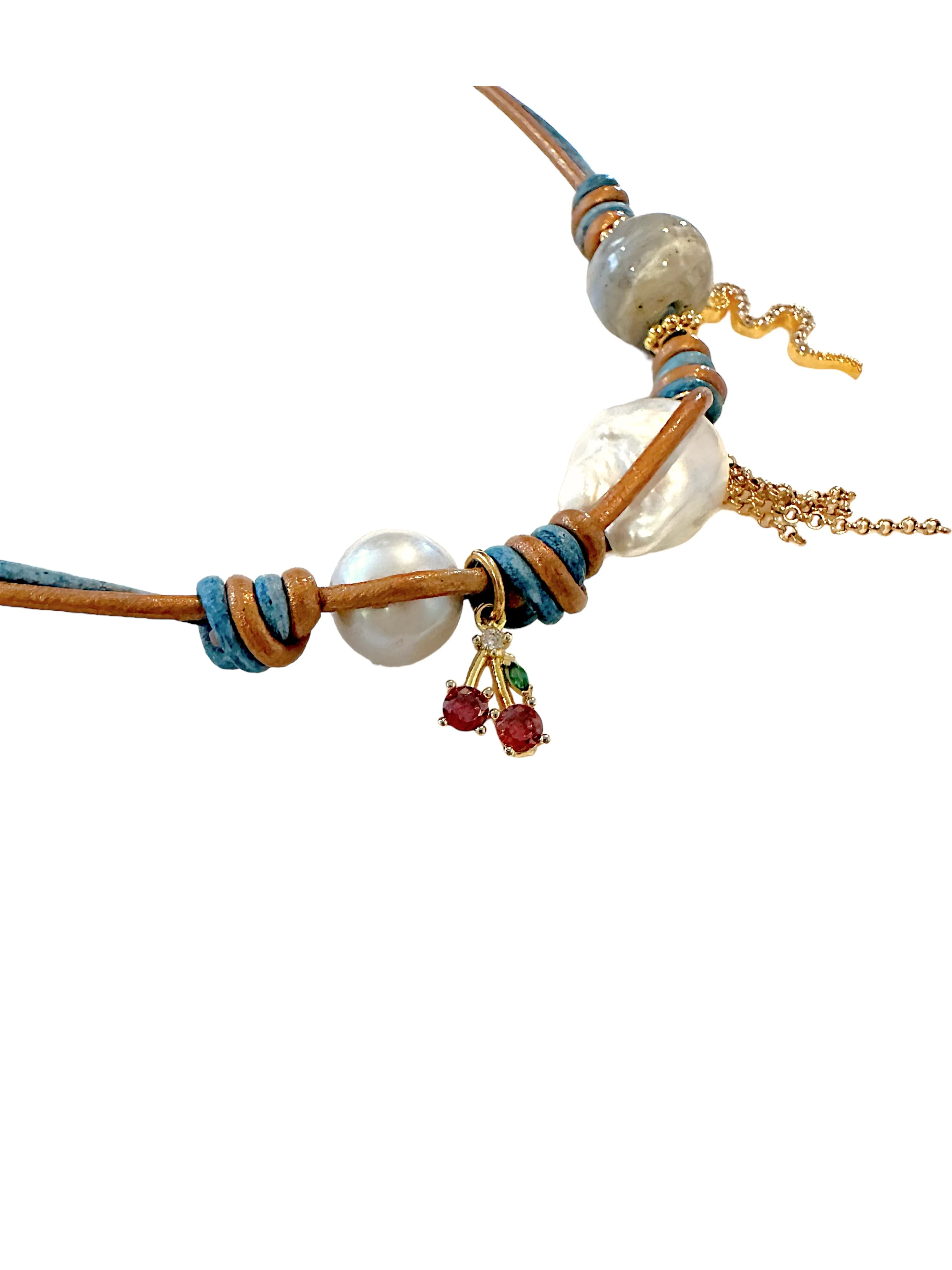 MIDSUMMER NIGHT DREAM GARDEN BAROQUE PEARL LUCKY CHARM GOLD CHAIN ROCKER NECKLACE