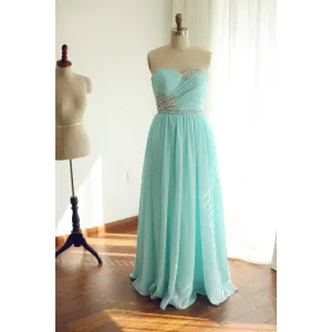 Mint Blue Beaded Sweetheart Chiffon A-line Formal Gown, Charming Party Dress