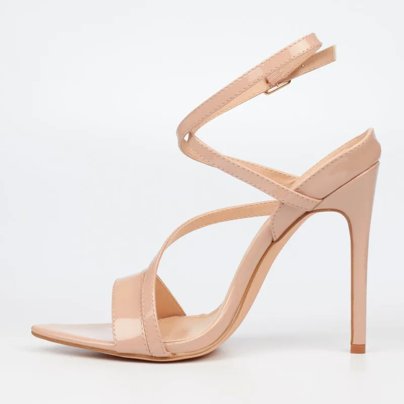 Miss Black  Patent Ankle Straps Stiletto-Nude