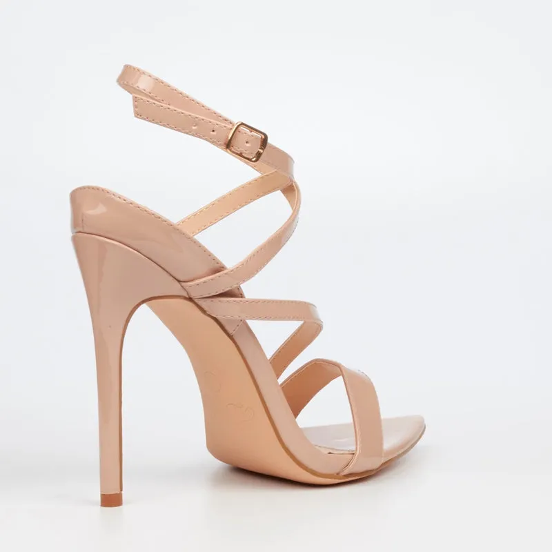 Miss Black  Patent Ankle Straps Stiletto-Nude