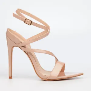 Miss Black  Patent Ankle Straps Stiletto-Nude