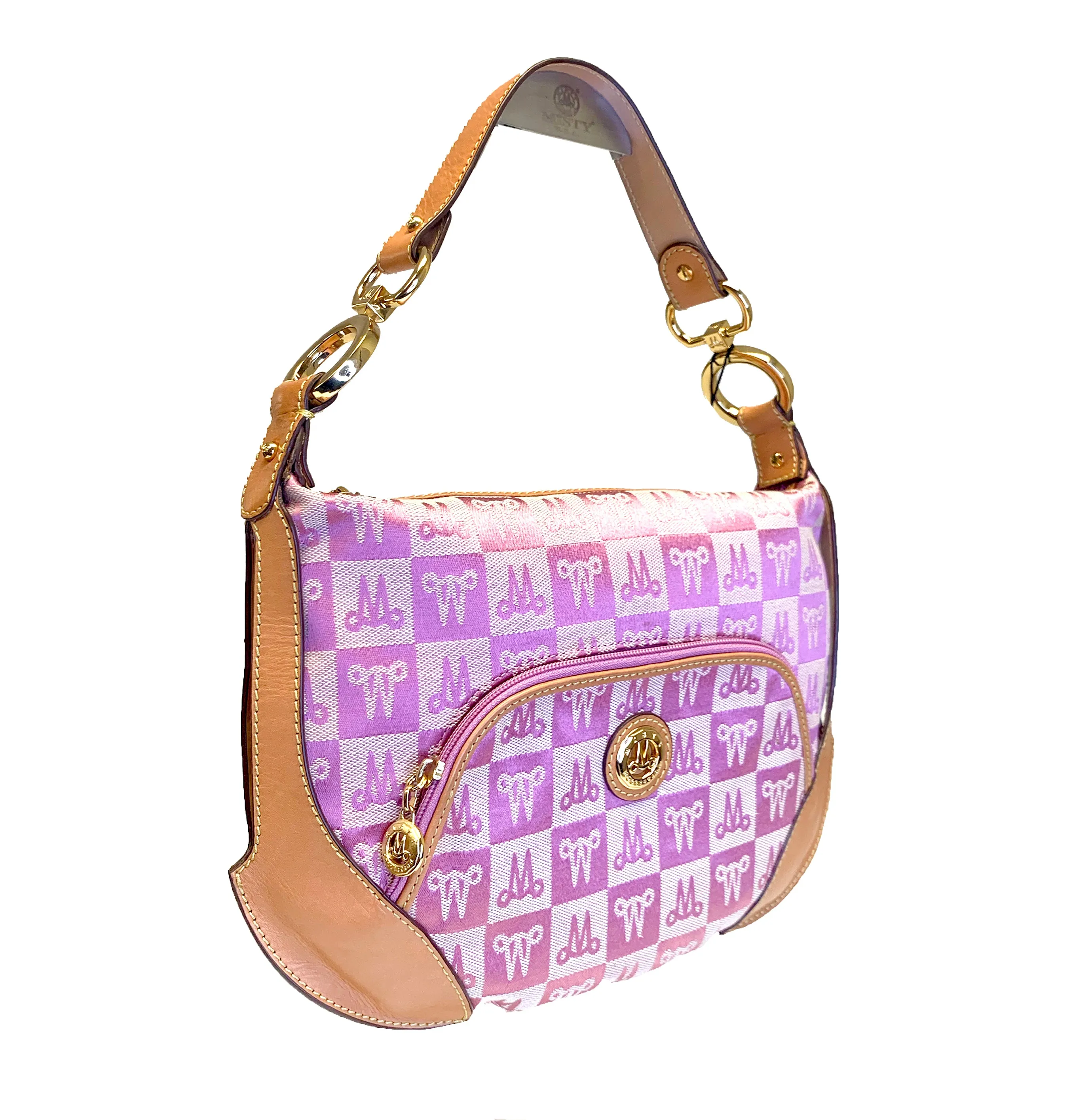 Misty Genuine Cowhide Leather Monogram Hobo Shoulder Bag