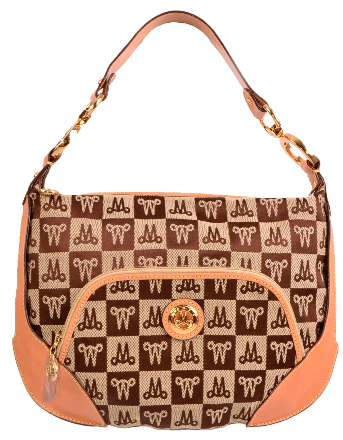 Misty Genuine Cowhide Leather Monogram Hobo Shoulder Bag